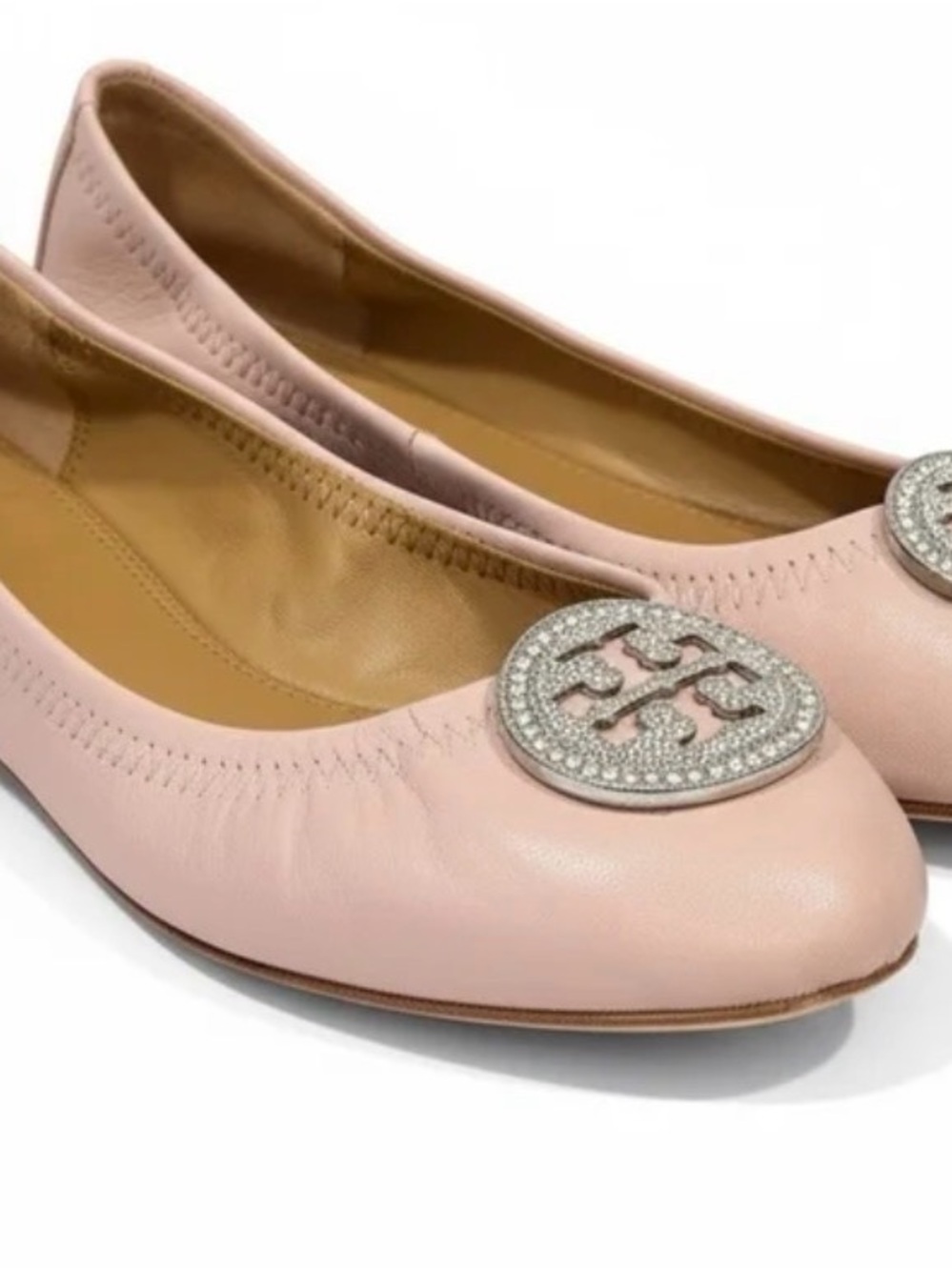 Tory Burch | Liana Ballet Flat | Seashell Pink & Silver Crystal Logo | Size 9.5